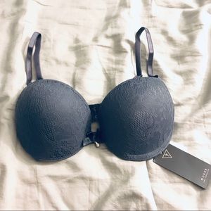 NEW! GUESS Gray Gunmetal Lace Crystal dangle bra